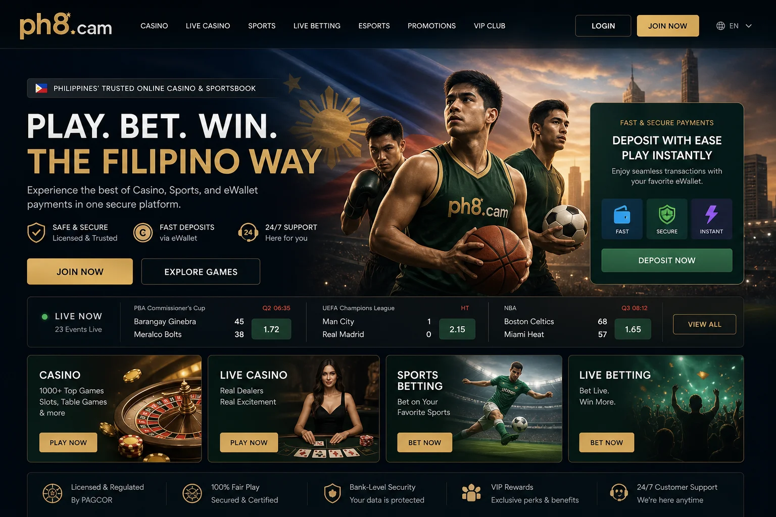 ph8.cam interface na may malinaw na navigation at promos